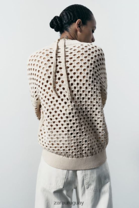 Zara chaqueta bomber de punto abierto mujer H6RHL2133 crudo ropa