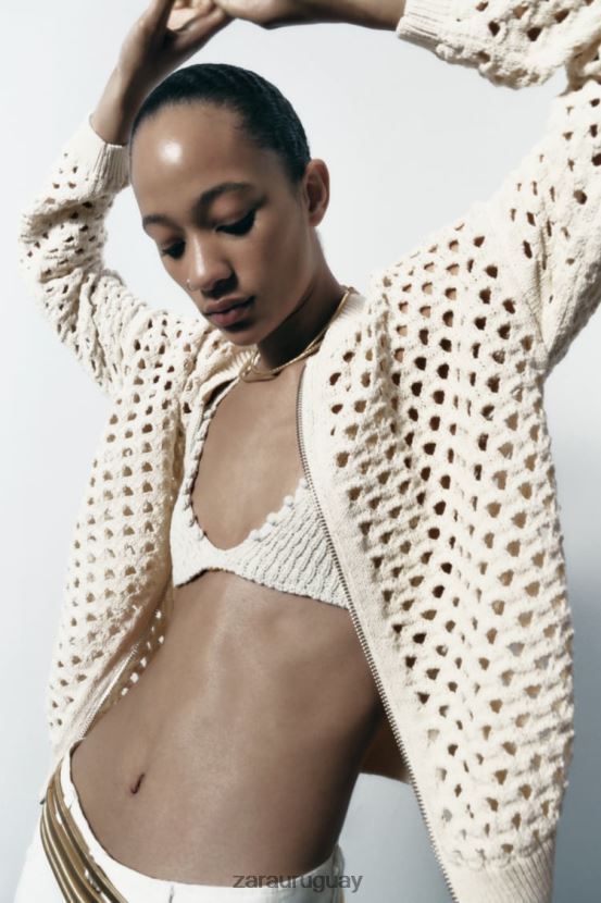 Zara chaqueta bomber de punto abierto mujer H6RHL2133 crudo ropa