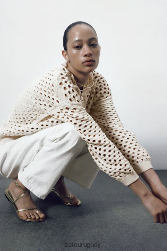 Zara chaqueta bomber de punto abierto mujer H6RHL2133 crudo ropa