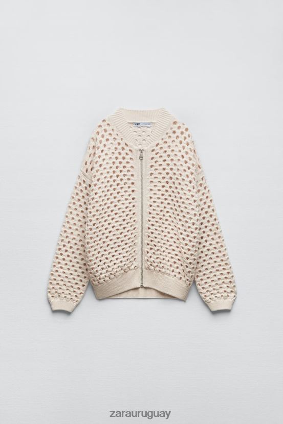 Zara chaqueta bomber de punto abierto mujer H6RHL2133 crudo ropa