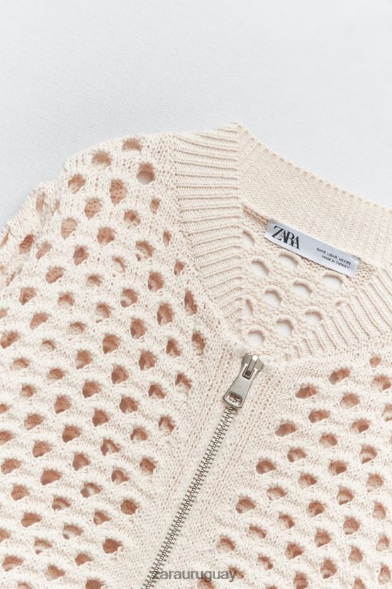 Zara chaqueta bomber de punto abierto mujer H6RHL2133 crudo ropa