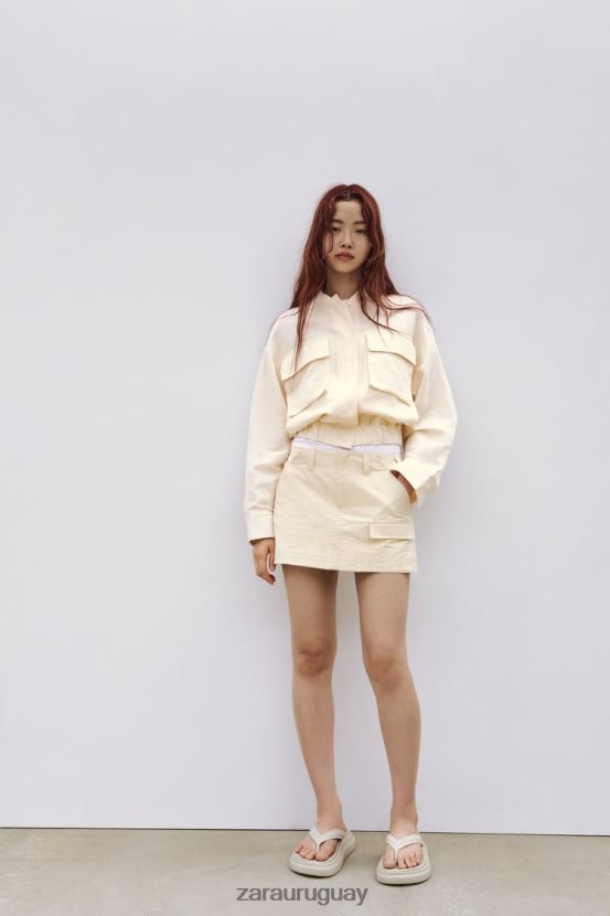 Zara chaqueta bomber en mezcla de lino mujer H6RHL295 beige claro ropa