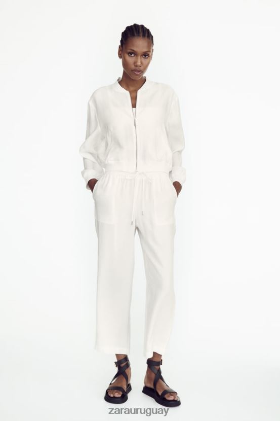 Zara chaqueta bomber fluida mujer H6RHL2130 ostra blanca ropa