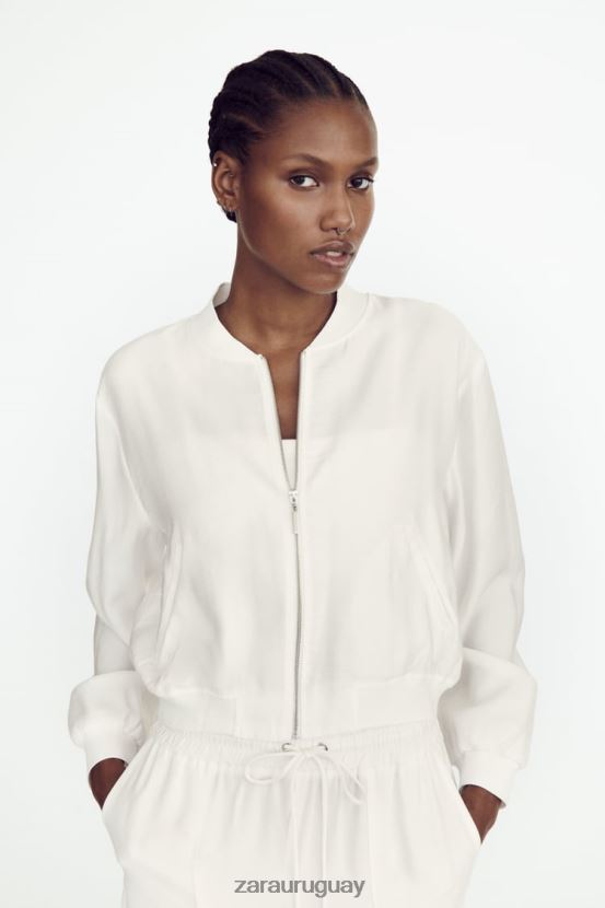 Zara chaqueta bomber fluida mujer H6RHL2130 ostra blanca ropa