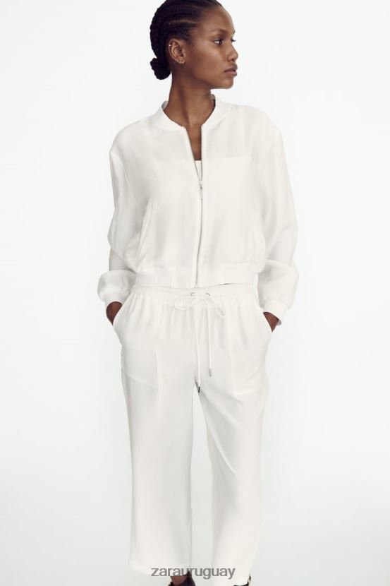Zara chaqueta bomber fluida mujer H6RHL2130 ostra blanca ropa
