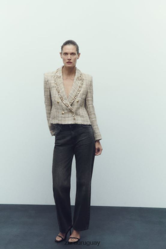 Zara chaqueta con doble botonadura y tejido texturizado mujer H6RHL2162 multicolor ropa