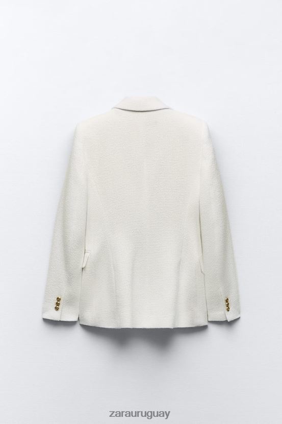 Zara chaqueta con doble botonadura y tejido texturizado mujer H6RHL2175 ostra blanca ropa