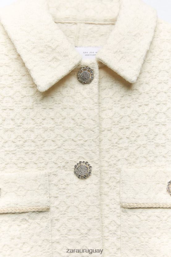Zara chaqueta corta con botones joya mujer H6RHL280 crudo ropa