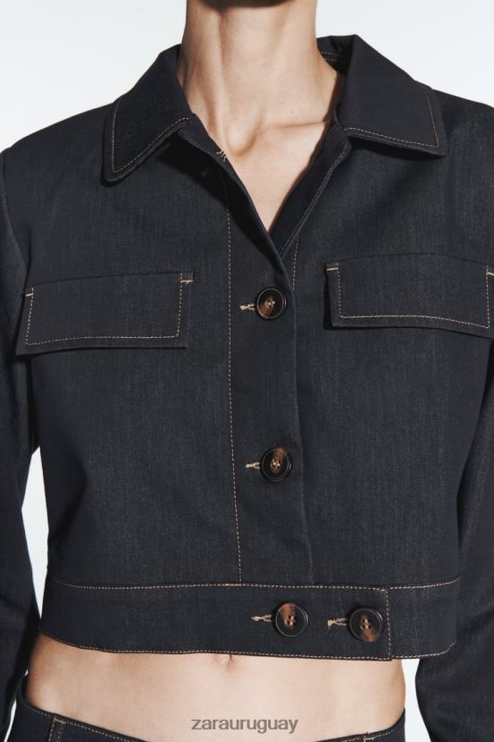 Zara chaqueta corta con costuras mujer H6RHL286 índigo ropa