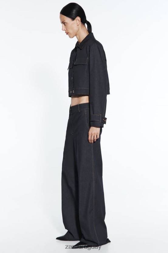 Zara chaqueta corta con costuras mujer H6RHL286 índigo ropa