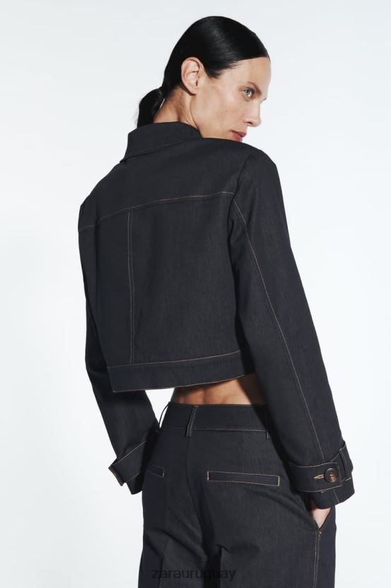 Zara chaqueta corta con costuras mujer H6RHL286 índigo ropa