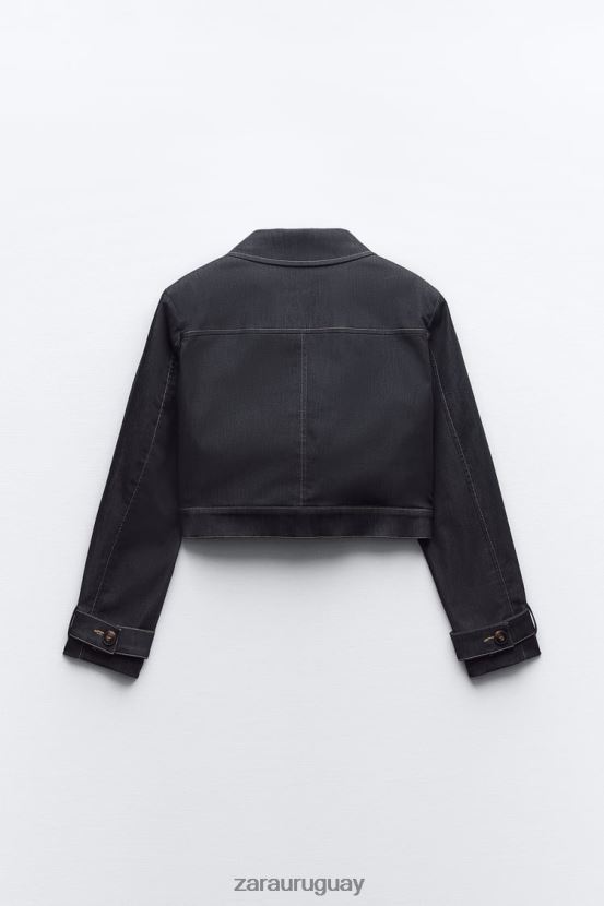 Zara chaqueta corta con costuras mujer H6RHL286 índigo ropa
