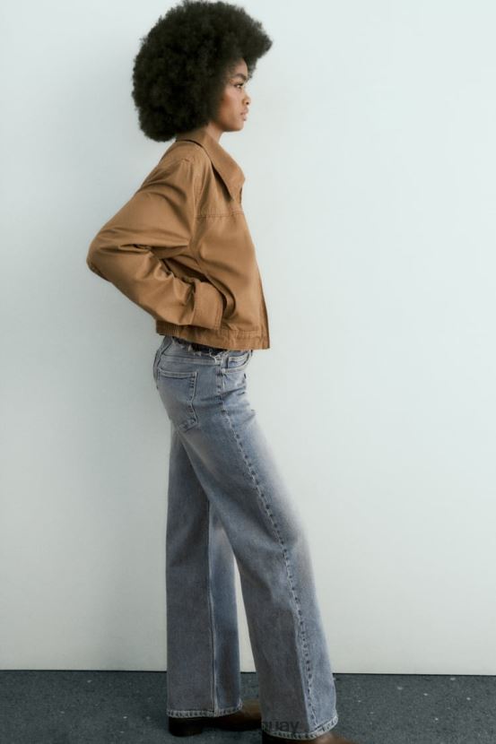 Zara chaqueta corta de algodón encerado mujer H6RHL288 marrón ropa