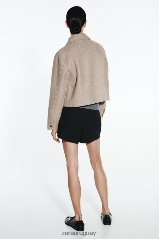 Zara chaqueta corta suave mujer H6RHL228 marrón topo ropa