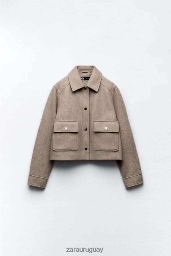 Zara chaqueta corta suave mujer H6RHL228 marrón topo ropa
