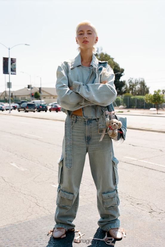 Zara chaqueta motera de mezclilla trf mujer H6RHL263 azul claro ropa