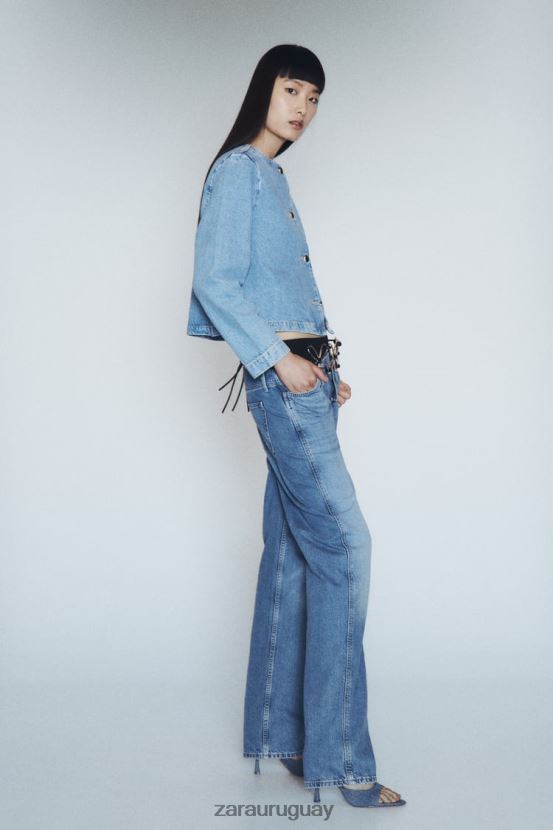 Zara chaqueta vaquera con botones z1975 mujer H6RHL293 azul medio ropa