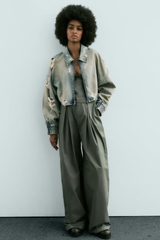 Zara chaqueta vaquera corta con roturas trf mujer H6RHL251 azul ropa