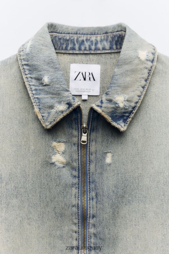 Zara chaqueta vaquera corta con roturas trf mujer H6RHL251 azul ropa