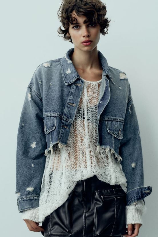 Zara chaqueta vaquera corta trf mujer H6RHL250 azul ropa