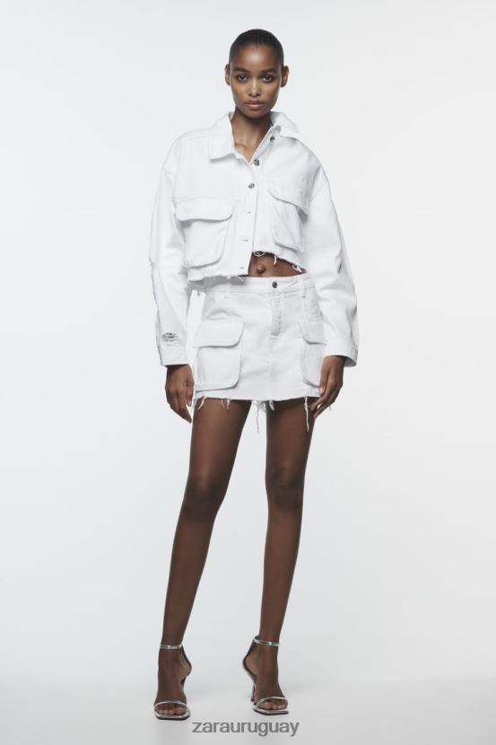 Zara chaqueta vaquera rasgada z1975 mujer H6RHL2103 blanco ropa