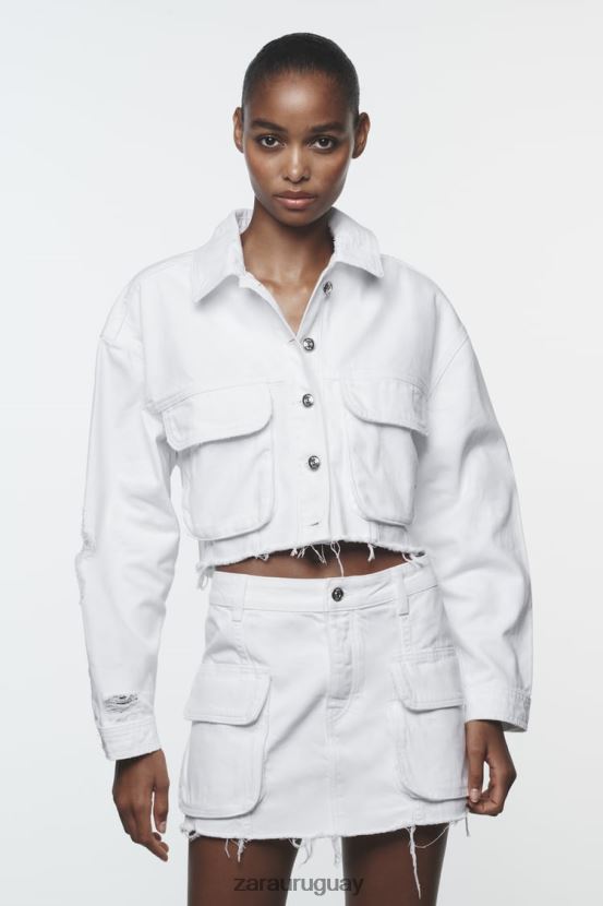 Zara chaqueta vaquera rasgada z1975 mujer H6RHL2103 blanco ropa