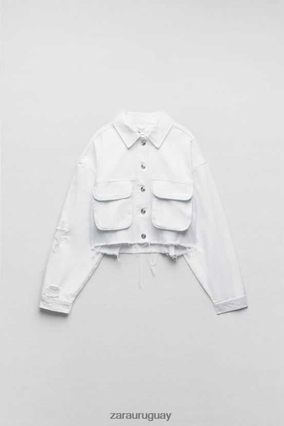 Zara chaqueta vaquera rasgada z1975 mujer H6RHL2103 blanco ropa