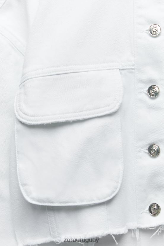 Zara chaqueta vaquera rasgada z1975 mujer H6RHL2103 blanco ropa