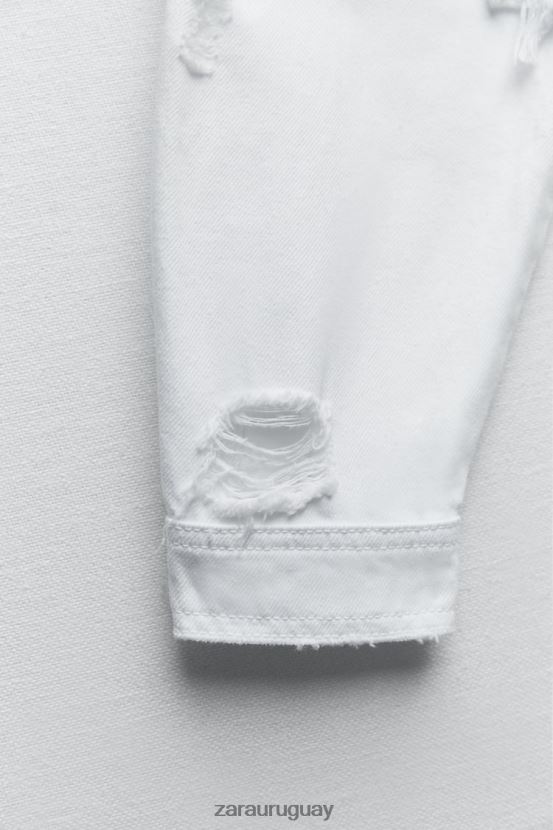 Zara chaqueta vaquera rasgada z1975 mujer H6RHL2103 blanco ropa