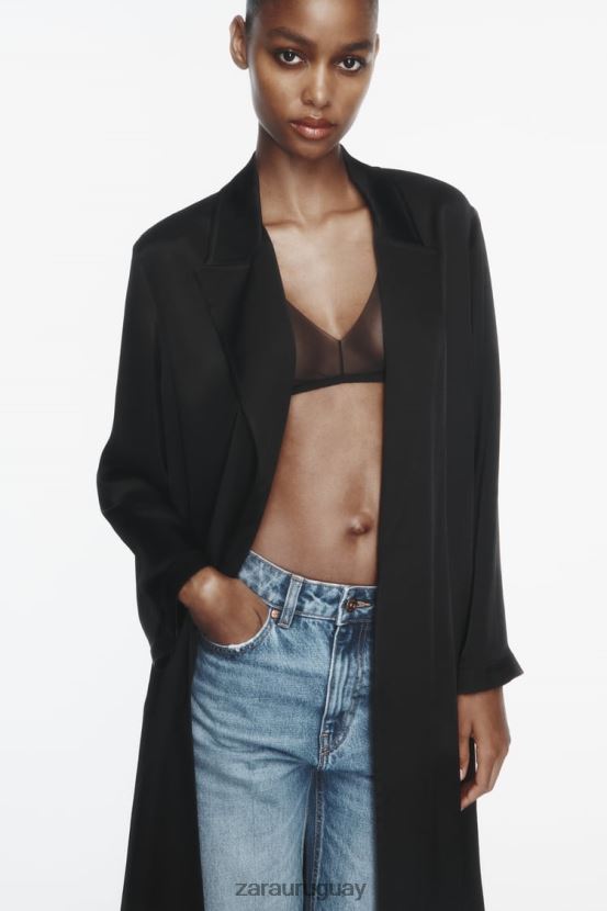 Zara gabardina con efecto satinado mujer H6RHL2135 negro ropa