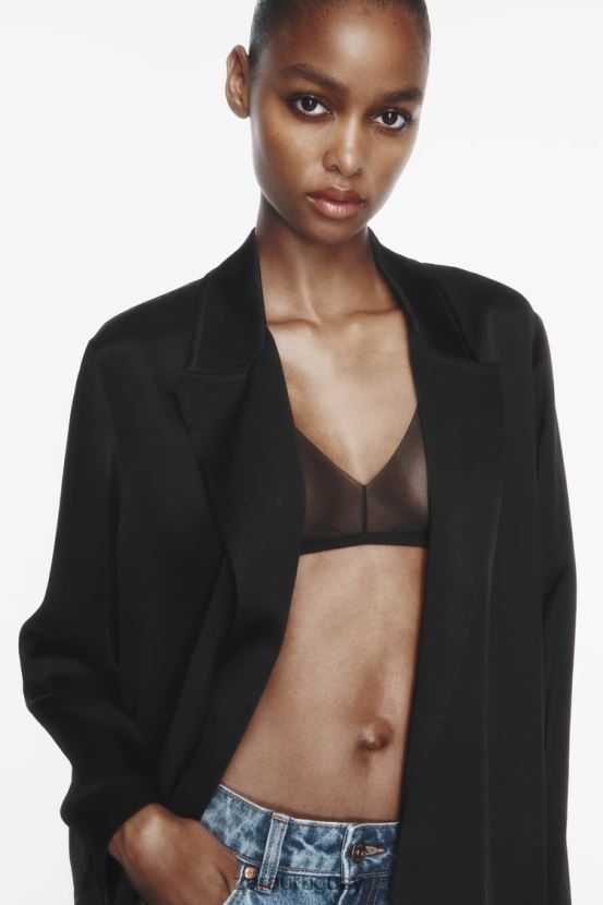 Zara gabardina con efecto satinado mujer H6RHL2135 negro ropa