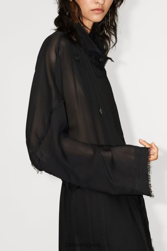 Zara gabardina fluida y deshilachada mujer H6RHL262 negro ropa