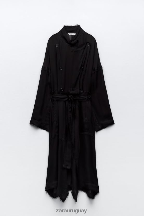 Zara gabardina fluida y deshilachada mujer H6RHL262 negro ropa