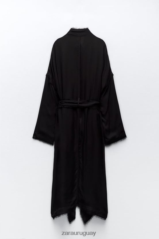 Zara gabardina fluida y deshilachada mujer H6RHL262 negro ropa