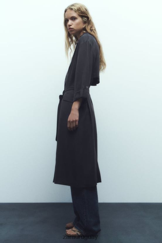 Zara gabardina larga fluida mujer H6RHL274 gris ropa