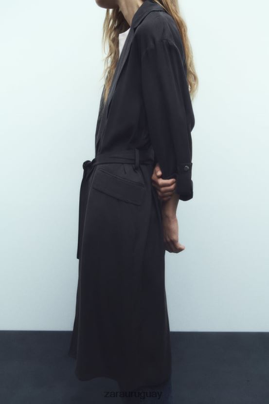 Zara gabardina larga fluida mujer H6RHL274 gris ropa