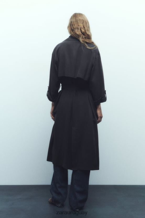 Zara gabardina larga fluida mujer H6RHL274 gris ropa