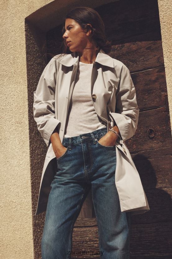 Zara gabardina oversize con bolsillos mujer H6RHL2131 arena ropa