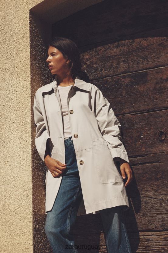 Zara gabardina oversize con bolsillos mujer H6RHL2131 arena ropa