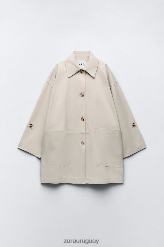 Zara gabardina oversize con bolsillos mujer H6RHL2131 arena ropa