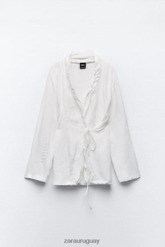 Zara kimono arrugado atado mujer H6RHL285 blanco ropa