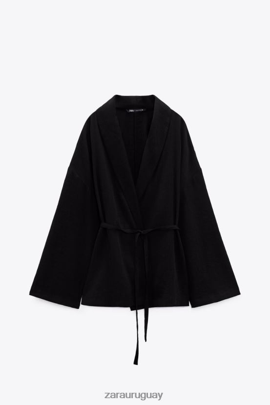 Zara kimono cruzado texturizado mujer H6RHL2108 negro ropa