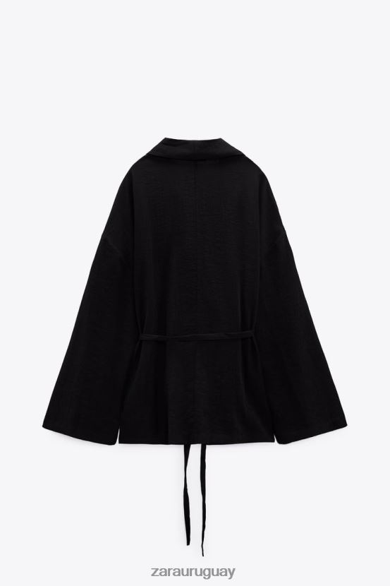 Zara kimono cruzado texturizado mujer H6RHL2108 negro ropa
