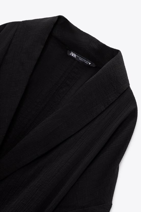 Zara kimono cruzado texturizado mujer H6RHL2108 negro ropa
