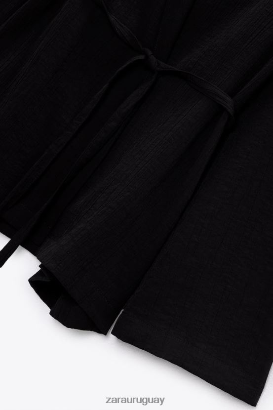 Zara kimono cruzado texturizado mujer H6RHL2108 negro ropa
