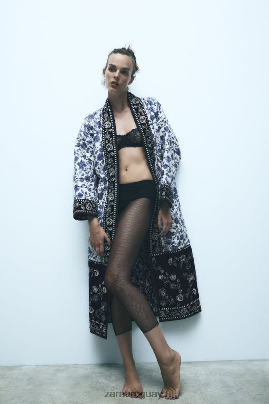 Zara kimono floral acolchado mujer H6RHL216 azul ropa