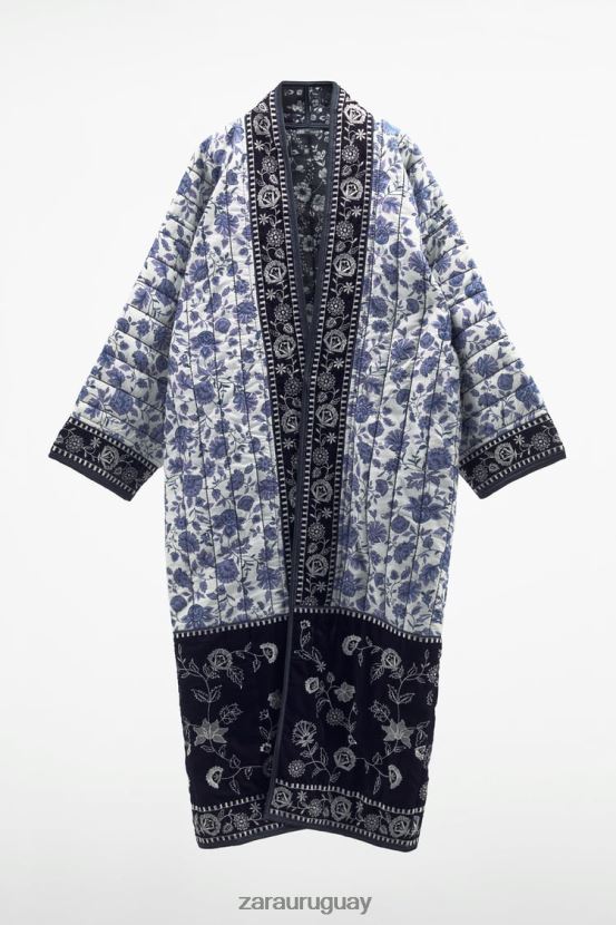 Zara kimono floral acolchado mujer H6RHL216 azul ropa