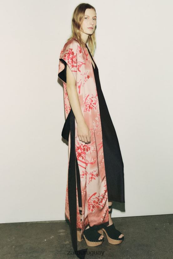 Zara kimono largo estampado mujer H6RHL2105 rosa ropa