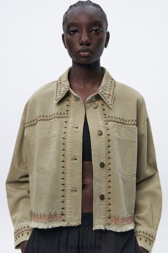 Zara sobrecamisa bordada mujer H6RHL290 caqui ropa