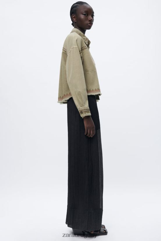 Zara sobrecamisa bordada mujer H6RHL290 caqui ropa